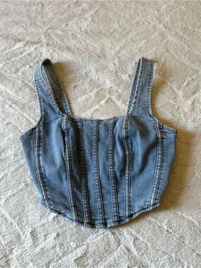 SHEIN Light Blue Denim Corset Crop Top